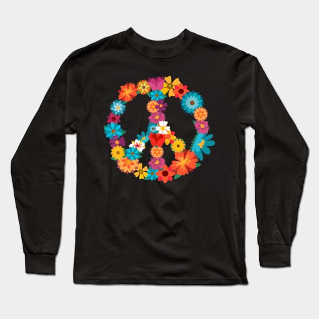 Peace Love Shirt  60_s 70_s Hippie Costume Colorful Flowers Long Sleeve T-Shirt by craiglimu